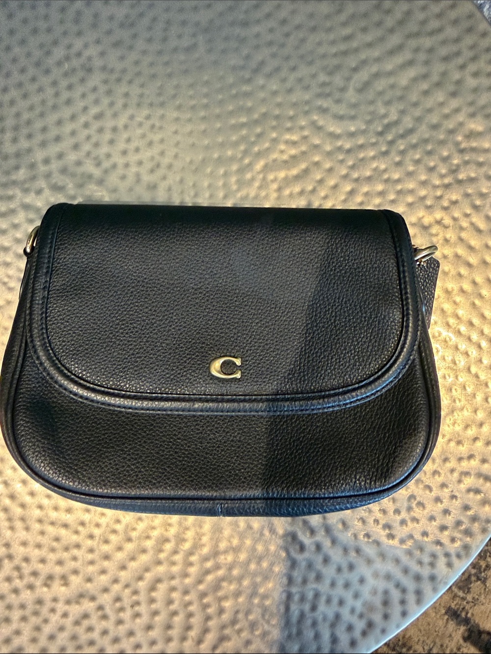 Brand New - Coach  Legacy Black Pebbled Leather Shoulder Saddle Bag